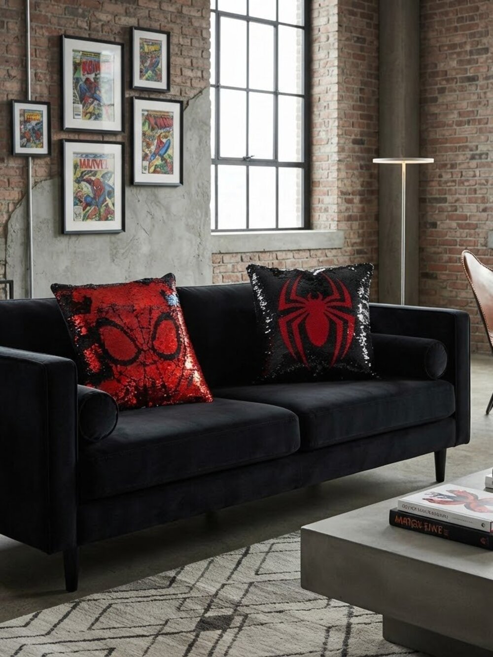 Marvel Spider-Man Reversible Sequin Throw Pillow Red Black Gamer Pop Decor 16"